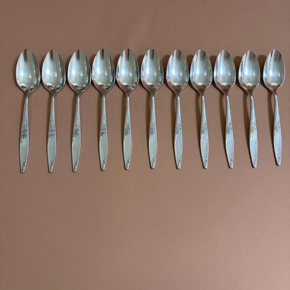 11 West Bend Twilight Rose Teaspoons Stainless Steel USA Vintage Floral Flatware